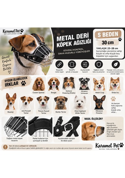 Orta Irk Metal Deri Köpek Ağızlığı 28 Cm Siyah