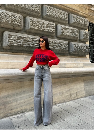 Out Of Standart Kadın Extra Wide Leg Yüksek Bel Geniş Paça Jean Pantolon Antrasit