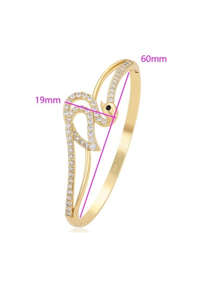 Zirkon Taşlı Kuğu Figürlü 14 Ayar Altın Kaplama Kadın Kelepçe Bilezik Gold