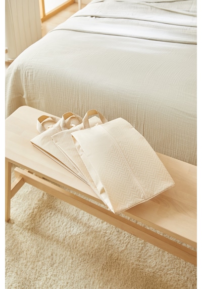 Ocean Home Textile 3'lü Bej Balıksırtı Ayakkabı Düzenleyici Taşıma Çantası Seti 22 X 40 X 9 Cm
