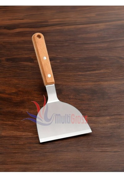 Ahşap Saplı Paslanmaz Çelik Spatula, Metalik 0