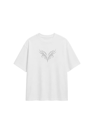 Zaee Vnm Premium Taşlı Oversize Tişört Beyaz