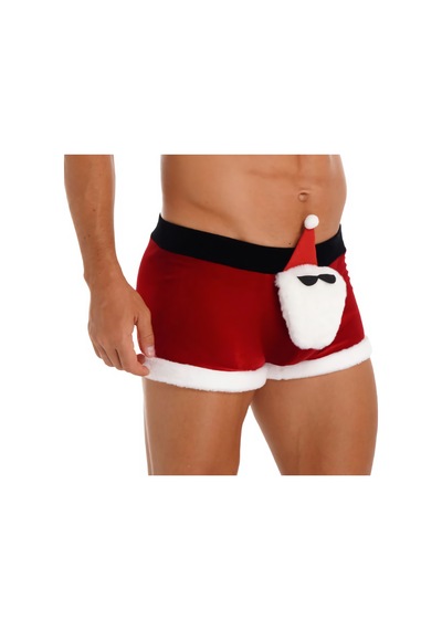 Nsmlife Erkek Noel Baba Figürlü Kırmızı Kadife Yılbaşı Boxer Kırmızı