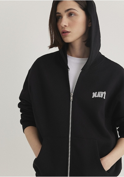Mavi - Mavi Logo Baskılı Kapüşonlu Fermuarlı Siyah Sweatshirt 1s10178-900 Siyah