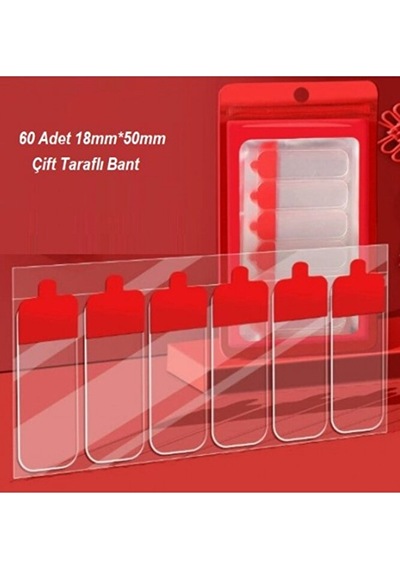 Çift Taraflı Şeffaf Bant 60 Adet Şeffaf Bant Kolay Açılır 18mm 50mm -