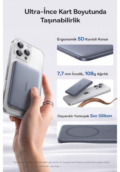 Baseus Picogo 0.3'' Ultra İnce 5000mah Magsafe Kablosuz Powerbank, Siyah Siyh