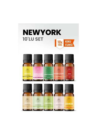 New York 10 Lu Oda Kokusu Seti Buhurdanlık Yağı, Difüzör Esansı Ve Esansiyel Uçucu Yağ 10ml X 10 Karışık