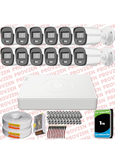 Provzen Hikvision Colorvu Full Hd 12 Kameralı Gece Renkli Güvenlik Kamerası Olay Anında Bildirim