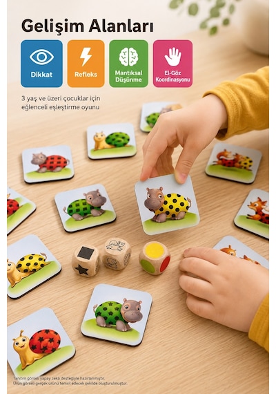 Ahşap Dikkat Refleks Eşleştirme Oyunu Hızlı Göz Çevik El Zeka 27 Ahşap Kart 3 Zar