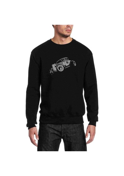 Retro Baskılı Siyah Erkek Örme Sweatshirt