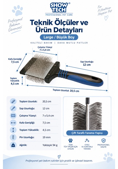 Showtech Twin-flex Esnek Pedli Çift Taraflı Kedi & Köpek Tarama Fırçası Büyük