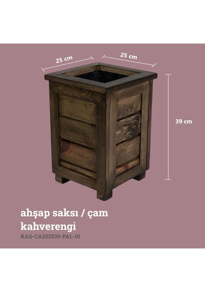 Kaf Ahşap Dekoratif Ahşap Saksı- Yüksek / Kahverengi