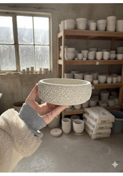 Antik Desenli Dekoratif Beton Saksı