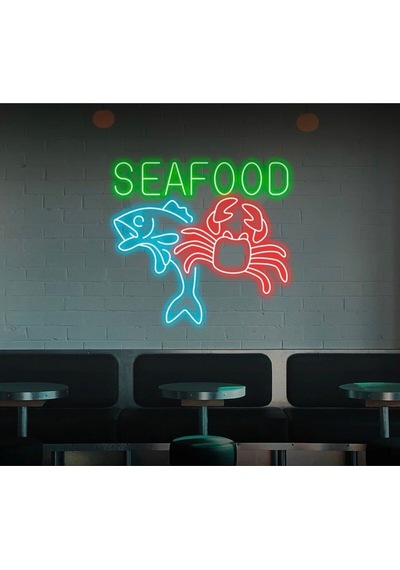 Seafood Yazılı Ve Şekilli Neon Tabela Yeşil