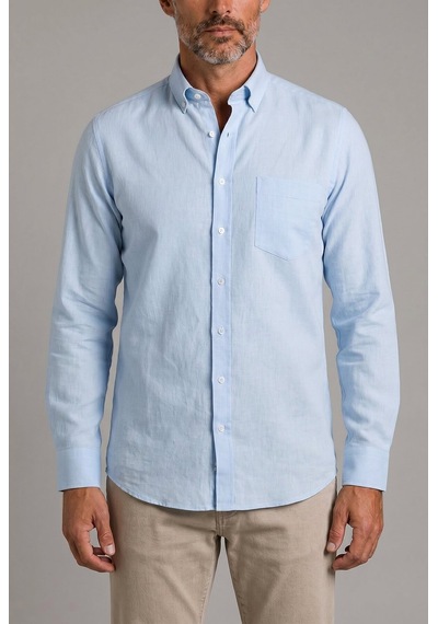 Bisse Mavi Regular Fit Keten Paşa Yaka Gömlek Gmktn3ps224003 D35