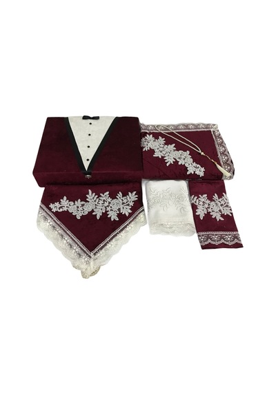 Lamazihome Kadife Sandıklı Damat Figürlü Seccade Seti Bohça Takım