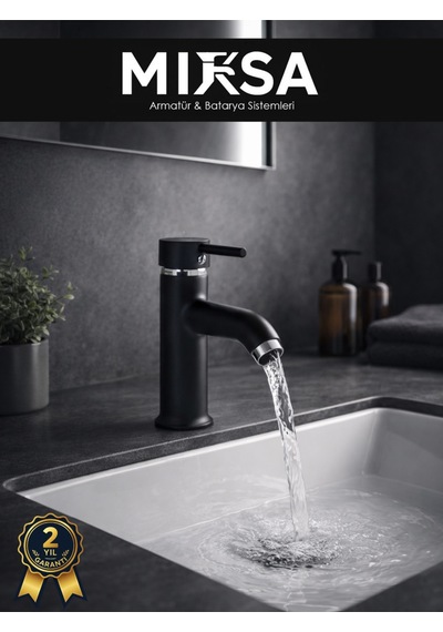 Siyah-krom Sabit Banyo Lavabo Musluğu Bataryası