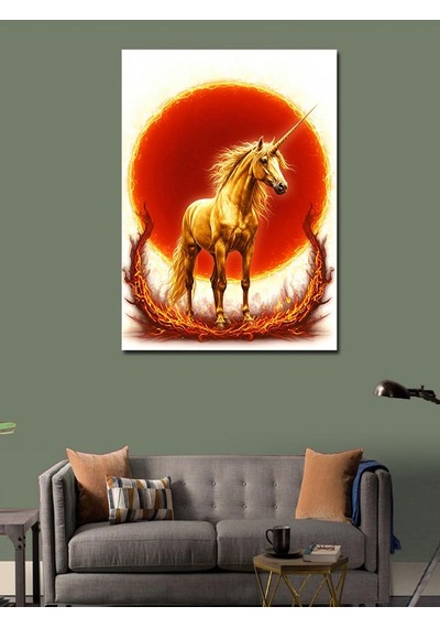 Kanvas Tablo Alevli Unicorn Ve Büyü 70cmx100cm