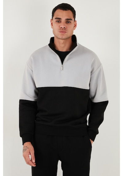 Buratti Renk Bloklu Regular Fit Yarım Fermuarlı Dik Yaka Erkek Sweat 5905719 Siyah