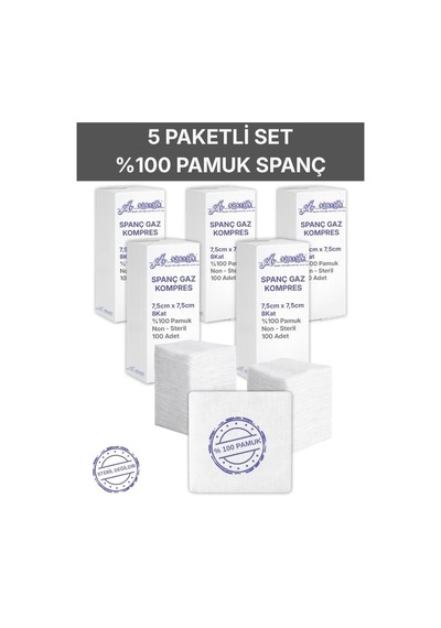Ağaoğlu Spanç Gazlı Bez 7,5x7,5cm 8 Katlı 500 Adet