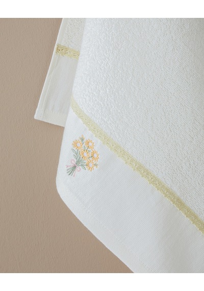 English Home Daisy Bouquet Pamuk Nakışlı Yüz Havlusu 50x80 Cm Ekru Ekru