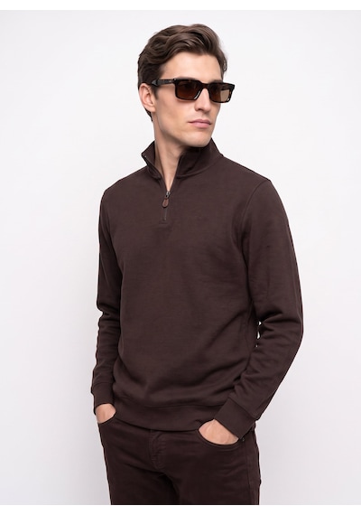 Mustang Kahverengi Erkek Fermuarlı Basic Nakışlı Sweatshirt M6wm-swt1591 Kahve