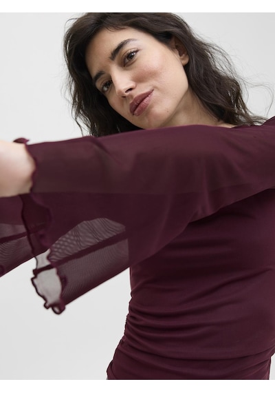 Jack & Jones Kadin Kayik Yaka Tisört - Minna - 12280223 Cabernet