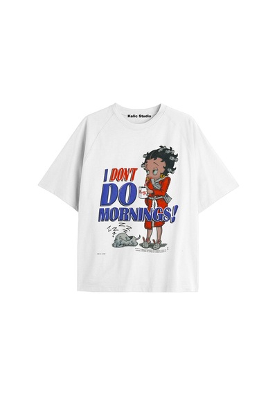 Kalic Studio Betty Boop Oversize T-shirt Beyaz Çok Renkli