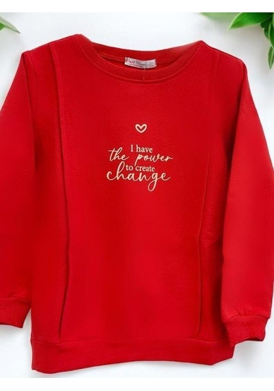 Kız Çocuk İnce Şardonlu Sweatshirt-15368 Kırmızı