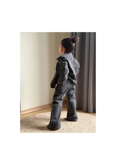 Toikids Kız Çocuk Be Real Yazı Ve Taşlı 3 Lü Kot Takım Siyah