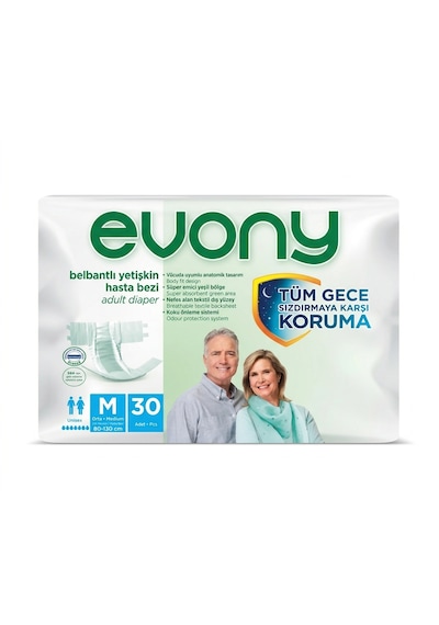 Evony Belbantlı Yetişkin Hasta Bezi Medium 30 Adet 1x30 Paket M