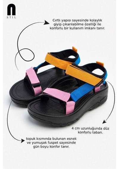 Kadın Sandalet N-step Turuncu Mavi Pembe Cırtlı Kalın Taban Plaj Yürüyüş Outdoor Trekking 411 Karışık Kadın Sandalet N-step Turuncu Mavi Pembe Cırtlı Kalın Taban Plaj Yürüyüş Outdoor Trekking 411 Karışık