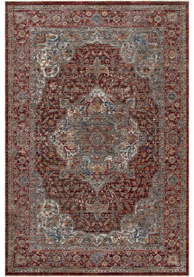 Dekorenti Otantik 2603 Kırmızı Halı Eskitme Madalyon Desenli Halı