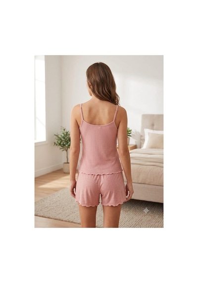 Pijamask Kadın Yumuşacık Dokulu Şortlu Pijama Takımı Pembe