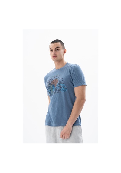 AR-MA Arma Erkek Regular Fit Parça Boyama Bisiklet Yaka Tişört Y25344490701 İndigo