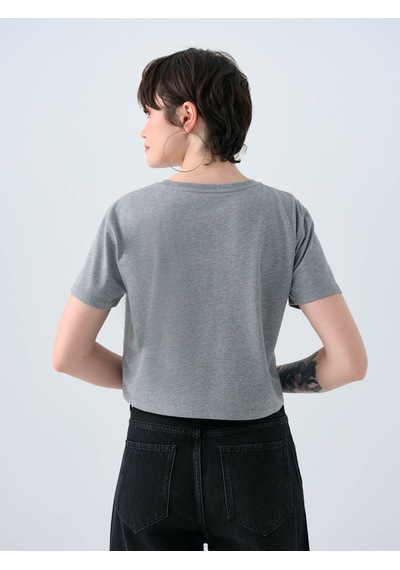 Loft Long Crop Gri Kadın T-shirt Lf2038988 Gri