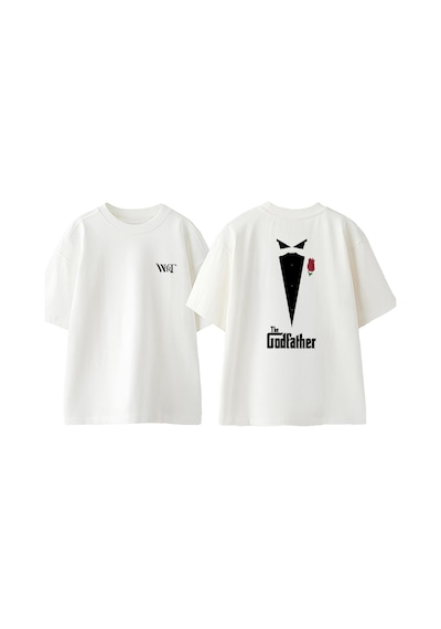 Thewert The Godfather Red Rose Tasarım Sırt Baskılı Pamuk Beyaz Oversize T-shirt