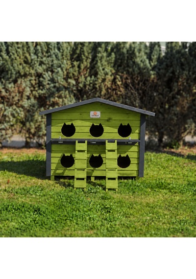 6 Yuvalı Kedi Evi Dış Ortam Yeşil Renk