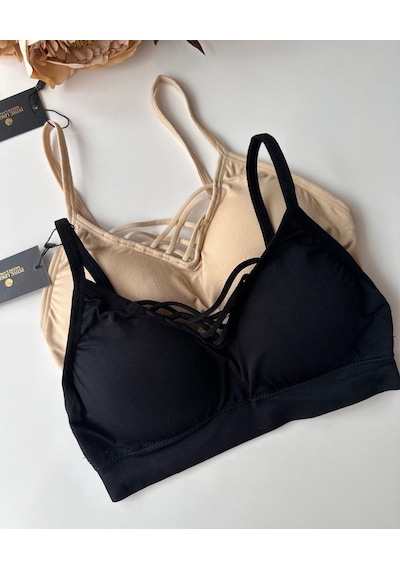 Günlük Kullanım Önü Bağlama Detaylı Padli Yumuşak Bralet Bej
