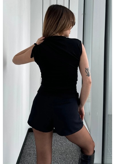 Bb Butik Basic Yan Ve Omuz Büzgülü Bluz siyah