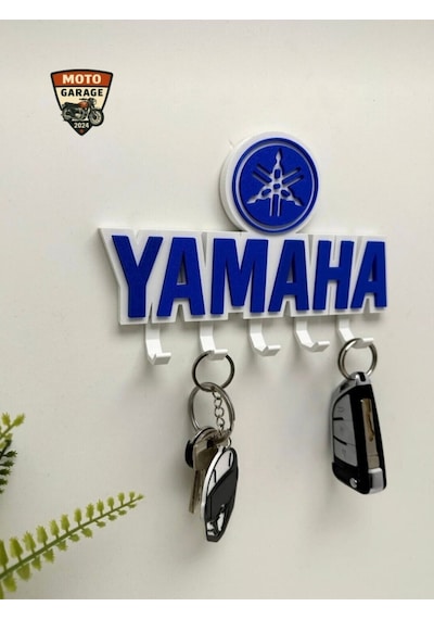 3d Yamaha Logolu Motosiklet Duvar Anahtarlığı - 5 Askılı Dekoratif Motorcu Askısı - 15 Cm