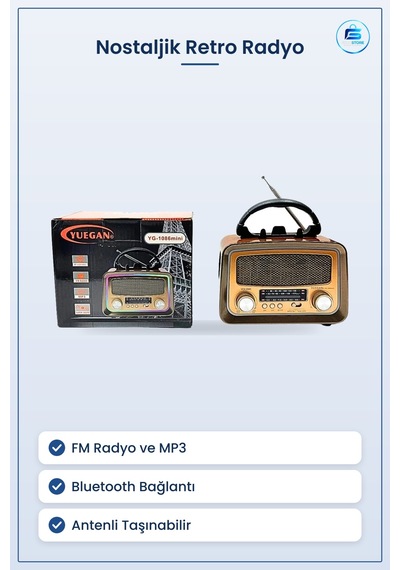 Nostaljik Radyo Retro Tasarım Fm Bluetooth Mp3 Destekli Antenli T