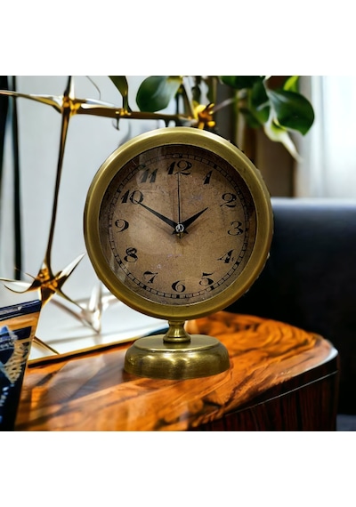 Eskitme Gold Metal Ofis Salon Otel Masa Saati 25*20 cm Y8