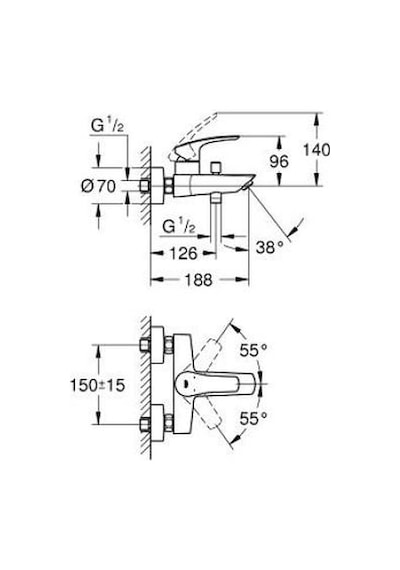 Grohe 333002433 Eurosmart Tek Kumandalı Banyo Bataryası Siyah Mat Siyah