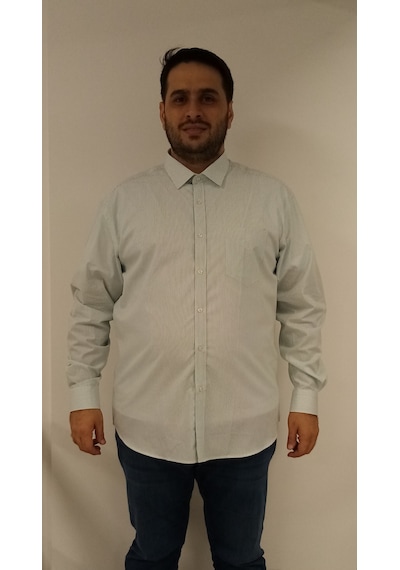 Tousus Büyük Beden Yeşil Çizgili Erkek Gömlek Btl-6107-tss Beyaz