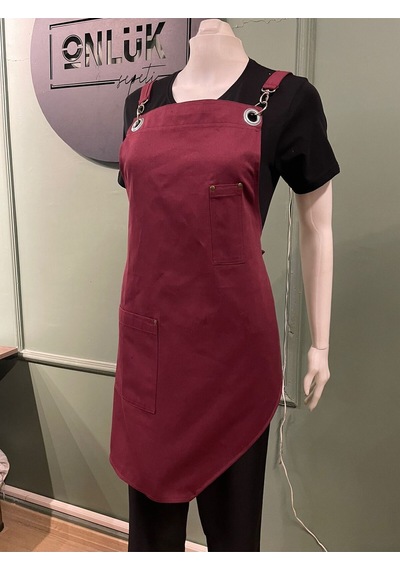 Bordo Renk Astromik Kesim Cafe/restorant Önlüğü Bordo