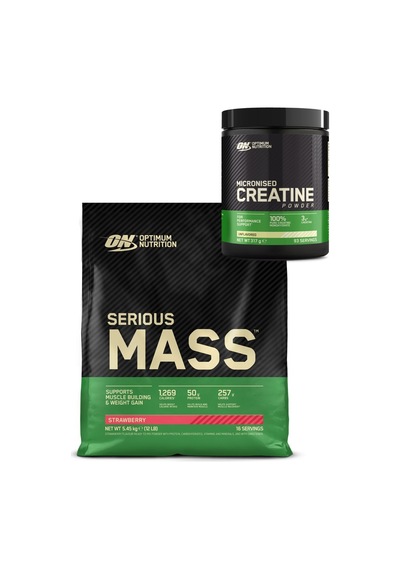 Serious Mass Çilek Aromalı Gainer 5.45 Kg Kreatin 317 G Kas Kütlesi Destek Seti Çilek