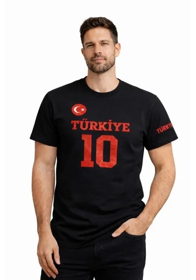 Suma Erkek Türkiye Ay Yıldız Baskılı 10 Numara Forma Tişört - Siyah