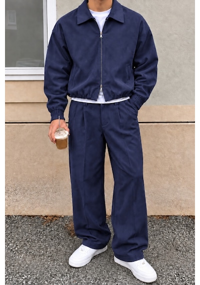 Erkek Oversize Çift Fermuarlı Ceket Ve Baggy Pantolon Alt Üst Takım Lacivert Erkek Oversize Çift Fermuarlı Ceket Ve Baggy Pantolon Alt Üst Takım Lacivert