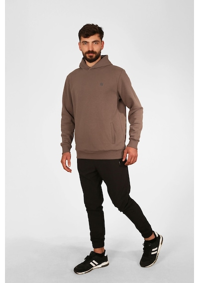 Nature The Brand Kapüşonlu Sweatshirt Fleto Cep Detaylı Reflektör Baskılı Şardonlu Siyah